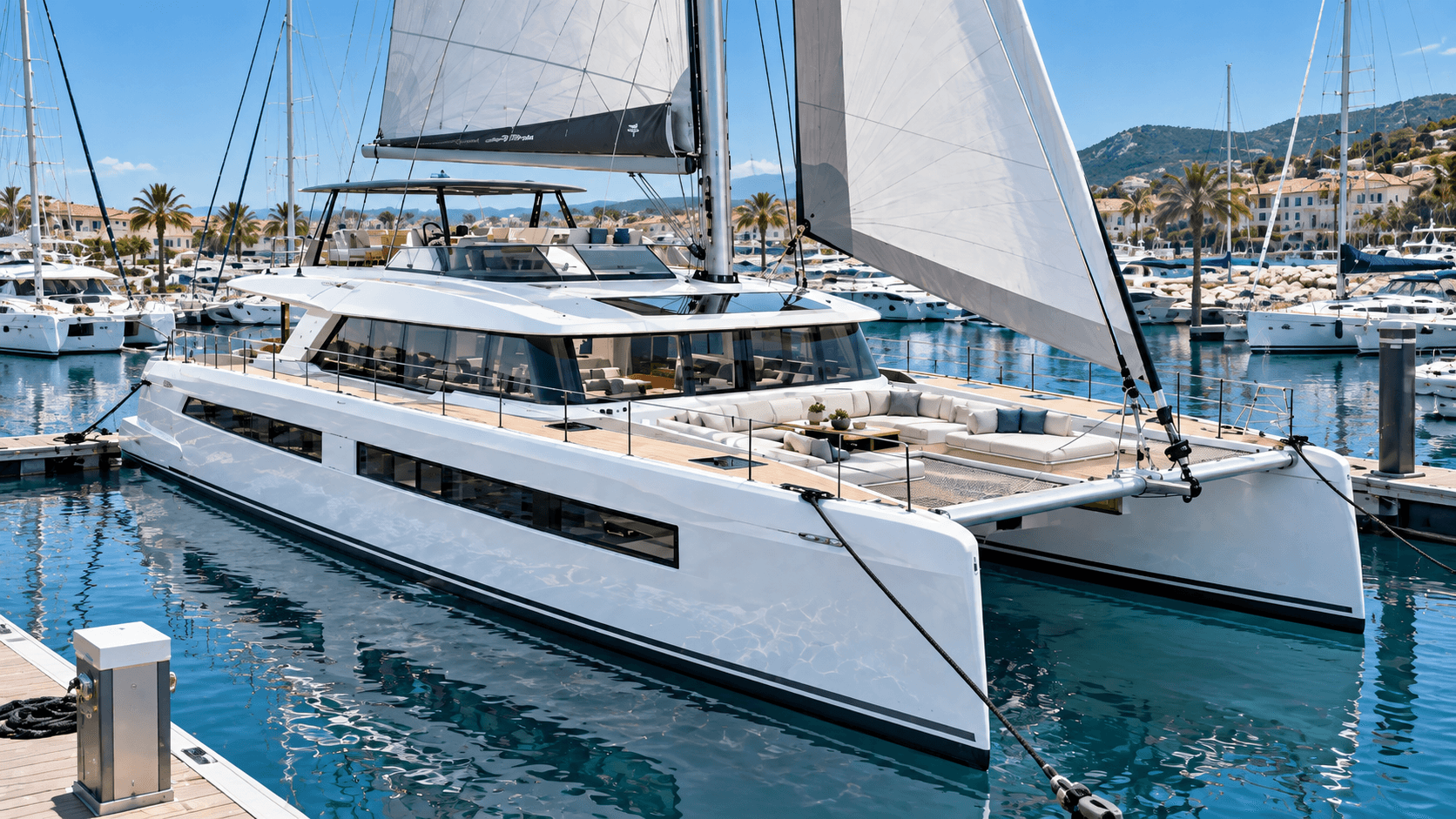 Catamaran in a marina